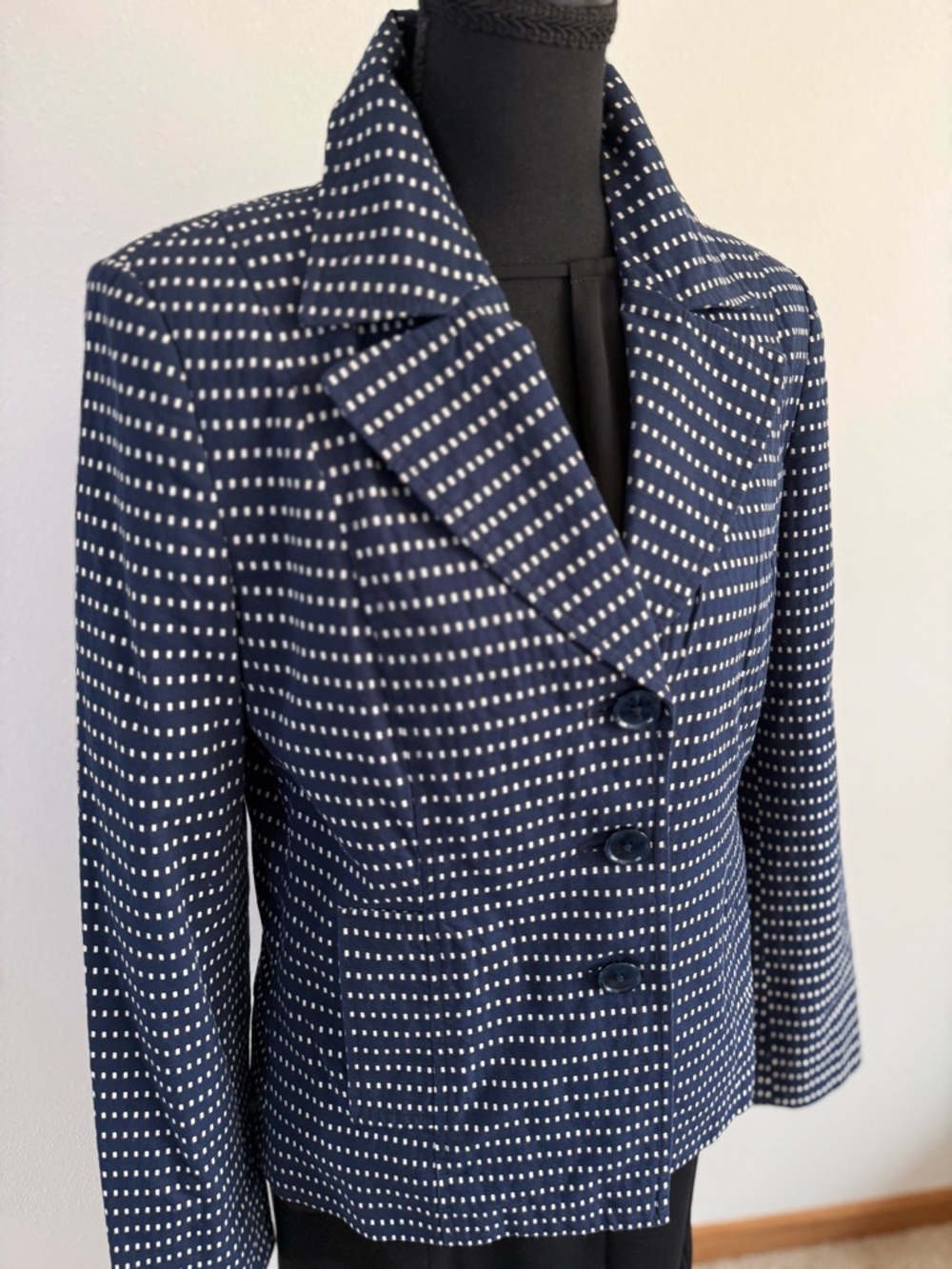Rafaella Navy Geometric Print Blazer Women’s Size 8 Career Office Jacket